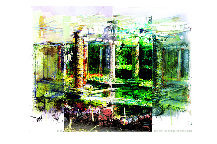 Digital collage from photographs and sketches from workbook
